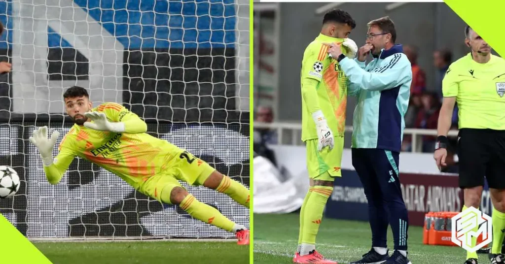 Arsenal goalkeeper David Raya is receiving praise from Arsenal coach