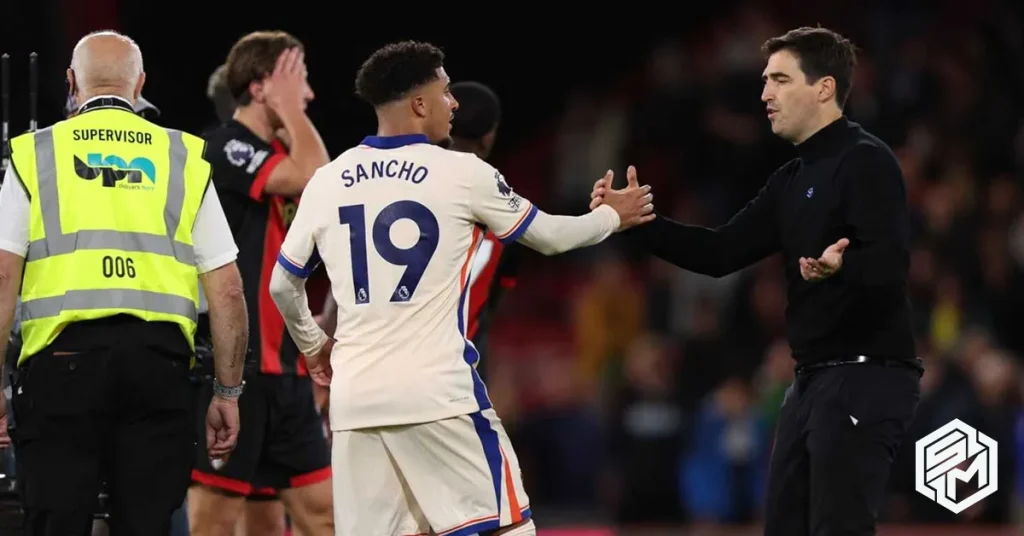 Sancho make an assist in the second half of the match between Bournemouth and Chelsea.